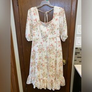 floral square neckline event dress